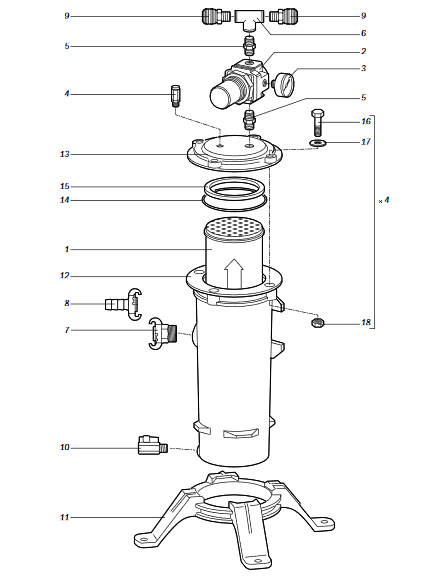 Сборочный чертеж запчастей фильтра воздуха дыхания BAF Contracor